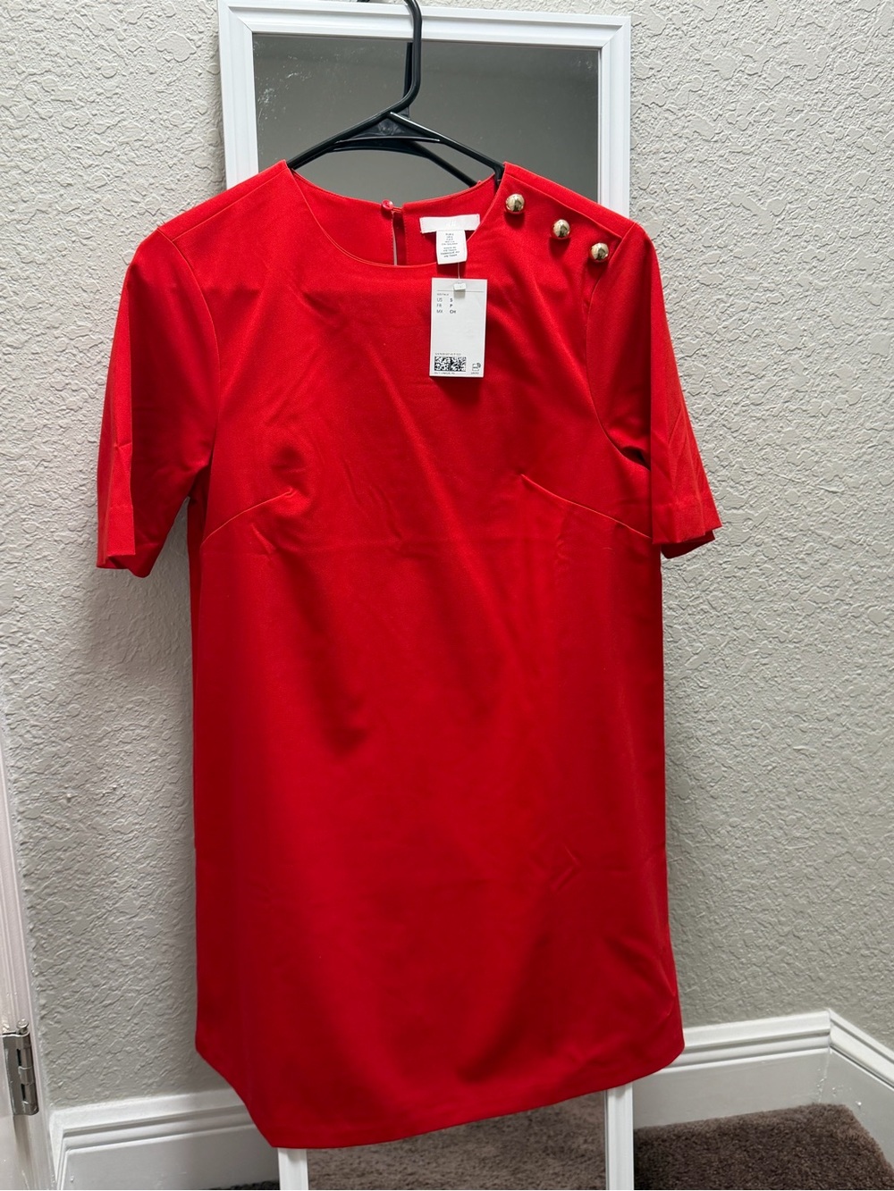 H&M Red Shift Dress with Gold Shoulder Buttons
